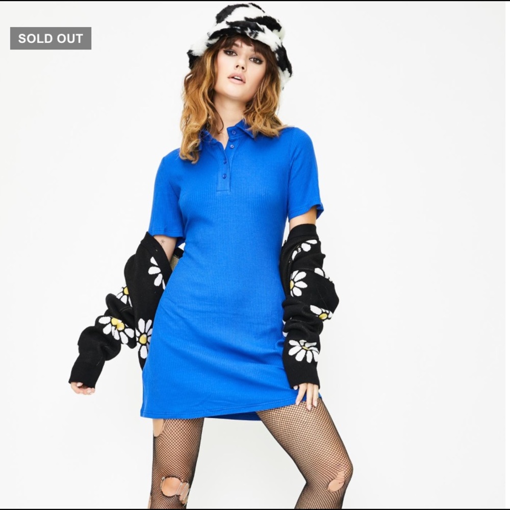 Glamorous Ribbed Collared Mini Dress